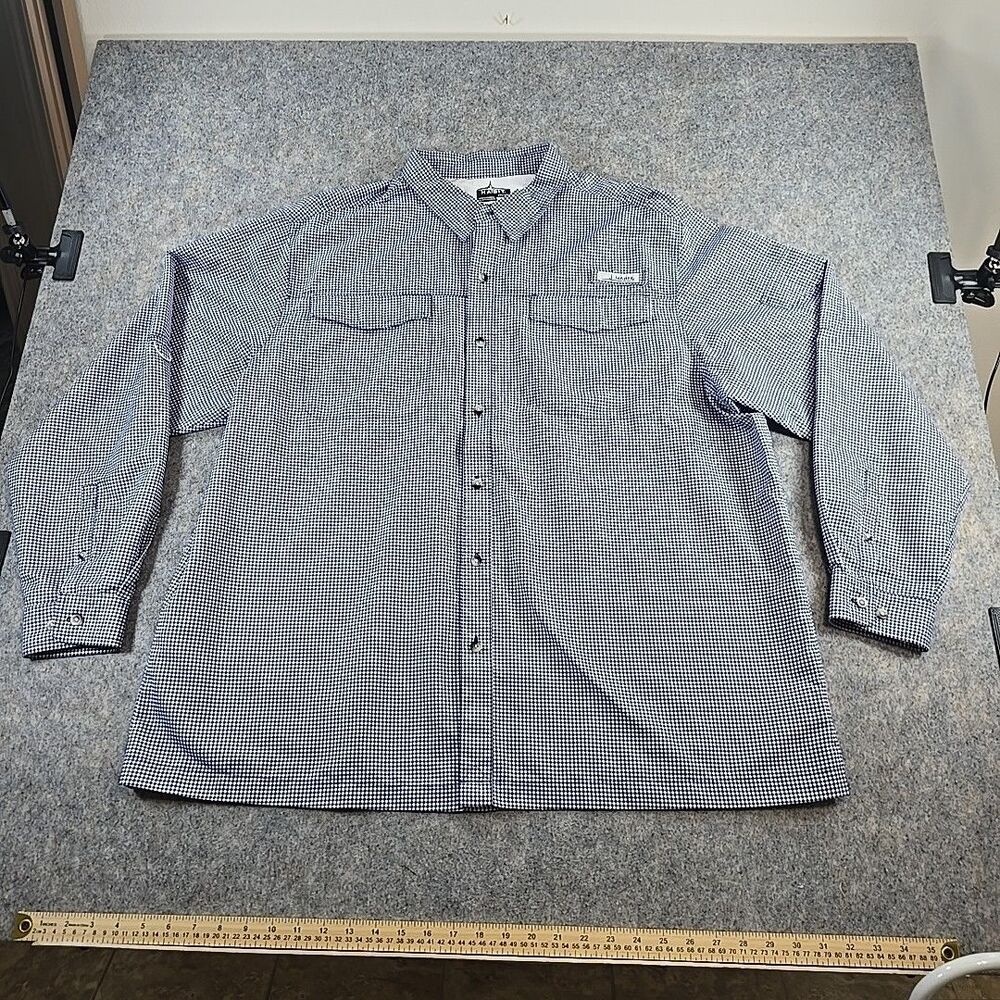 Habit Fishing Shirt Men's 2XL Blue Check Vented Long Sleeve Outdoors 40+ Solar